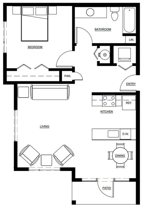 a floor plan of a house with a bedroom and a living room